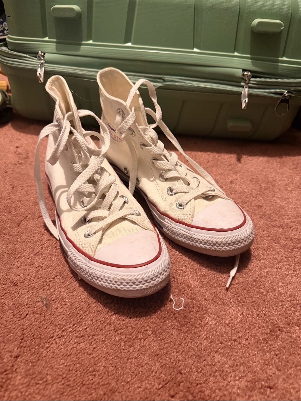 Women’s High-Top Canvas Sneakers - White with Red Trim